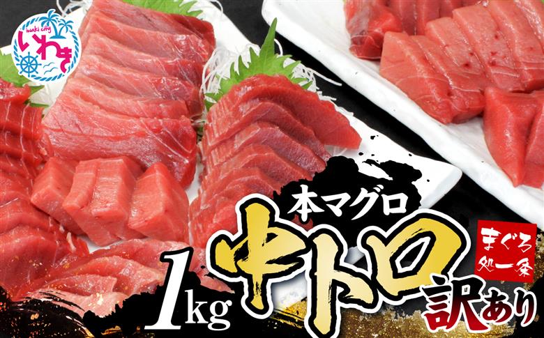 【単品】本マグロ 訳あり 中トロ 1kg 解凍レシピ付 約6～8人前 本マグロのトロ食べ放題！