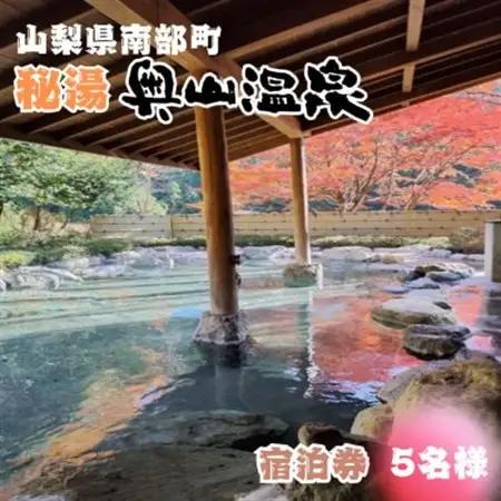 山梨県南部町秘湯「奥山温泉」宿泊券(1泊2食付き)5名様　10畳【1619602】