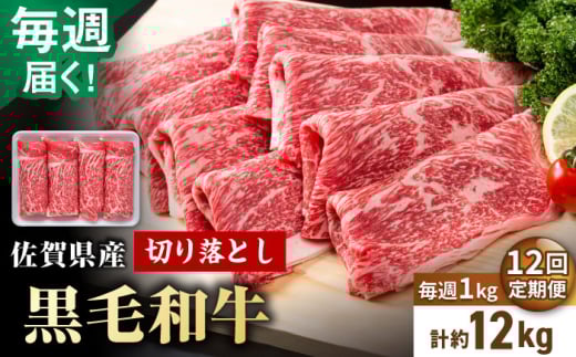 【圧倒的リピート率！】【12回定期便】毎週届く！ 佐賀県産 黒毛和牛 贅沢 切り落とし 1kg/回（計12kg） 3ヶ月分【株式会社いろは精肉店】佐賀産和牛 切りおとし 切落し 九州 [IAG207]