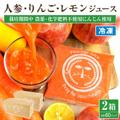 【ふるさと納税】冷凍無添加にんじんりんごレモンジュース 2箱(合計60パック) 栽培期間中農薬/化学肥料不使用の人参【配送不可地域：離島】【1624501】