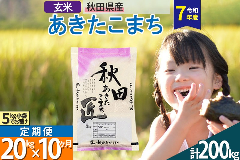 【玄米】＜令和7年産＞ 《定期便10ヶ月》秋田県産 あきたこまち 匠 20kg (5kg×4袋)×10回 20キロ お米 |02_snk-020810s