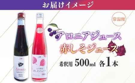 北海道産 赤しそジュース アロニアジュース 500ml 各1本 希釈用 赤しそ アロニア 果汁 ジュース ドリンク 飲料 飲み物 フルーツ しそ シソ 紫蘇 贈答 詰め合わせ お取り寄せ 送料無料 ピ