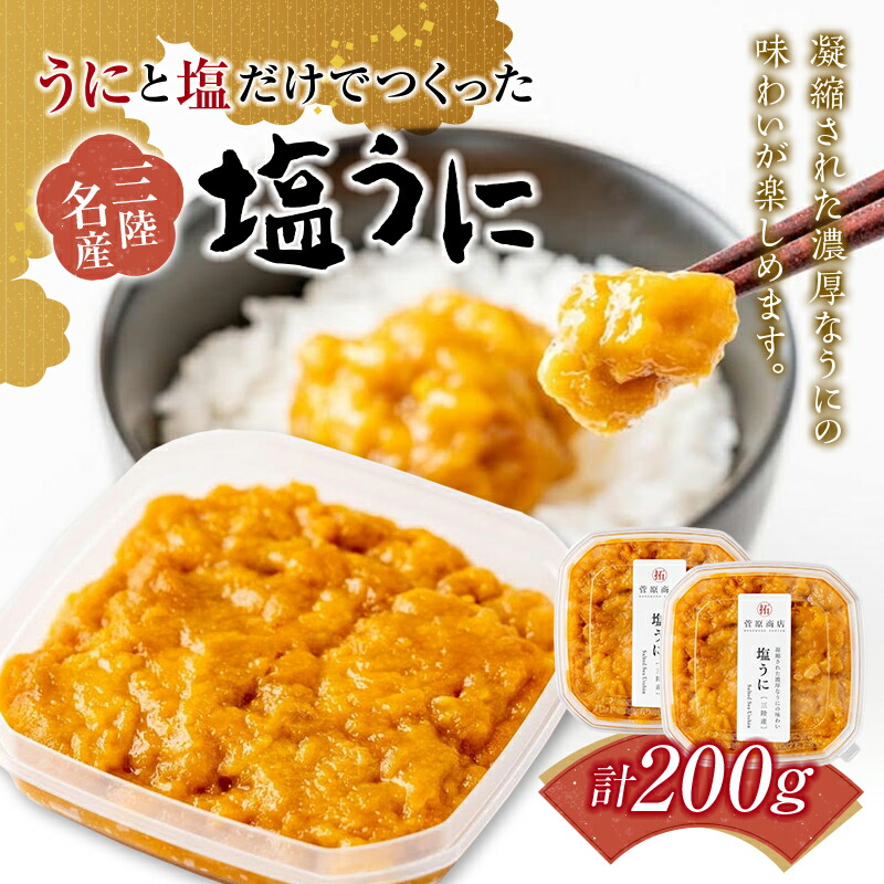 岩手県 菅原商店 うにと塩だけで作る 塩うに 100g 2個セット   海の幸 ウニ うに 雲丹 魚介 海産物 海鮮 食品 YD-579