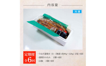 うなぎの蒲焼き(小) 2尾×6回 定期便 6ヶ月 定期コース タレ付き 山椒付き