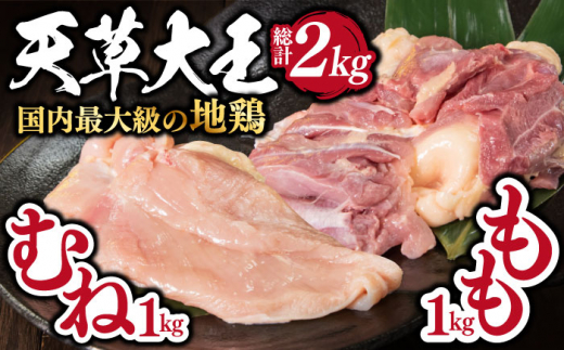 【数量限定】熊本県産 天草大王 地鶏 計2kg ( もも ・ むね ) 各1kg 鶏肉 小分け 国産【あそ大王ファーム株式会社】[YCF002]