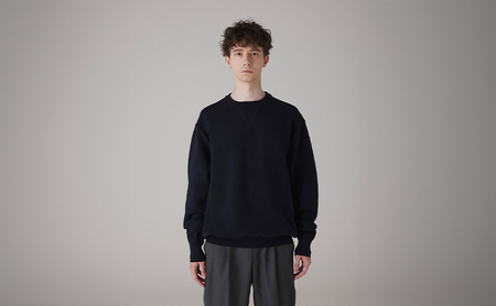 ニット アンユースレス クルーネックスニット 服 洋服 ファッション 耐久性 上品 コーマ糸 無撚糸コットン 洗濯可能 墨田区 東京都 ネイビー/S規