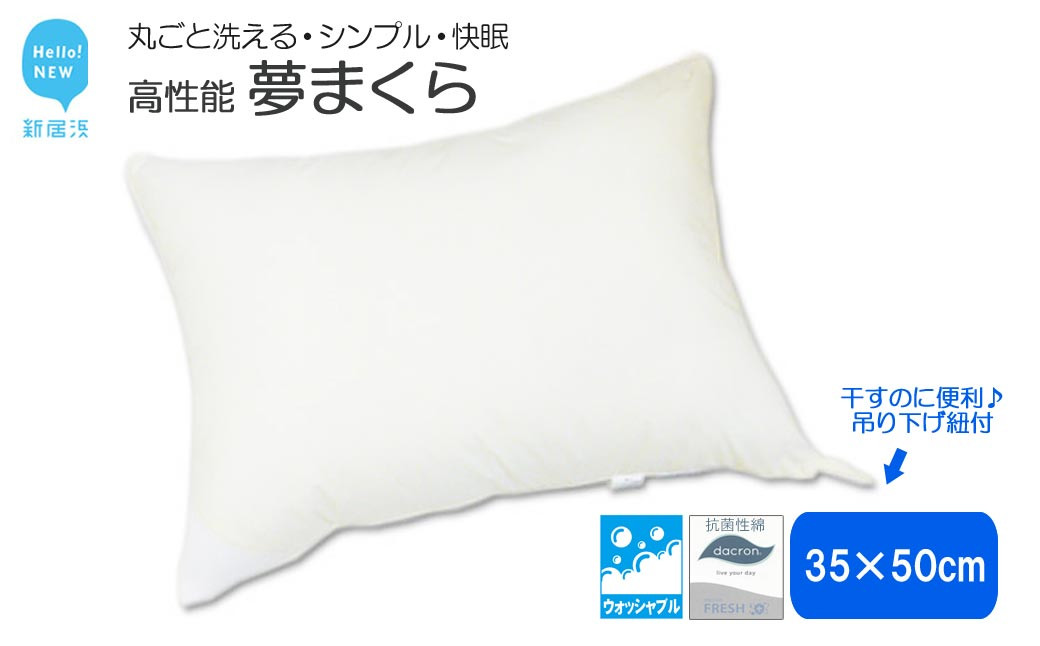 
                  高性能ウォッシャブル「夢まくら」、清潔快適♪（R-35）丸洗いOK アレルギー対策・ダニ防止機能付 枕 ３５ｘ５０cm
                