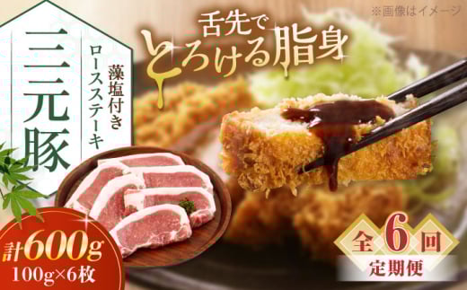 【全6回定期便】平田牧場 ロースステーキ 600g  (100g×6枚) ※藻塩付 《喜茂別町》【平田牧場】肉 豚肉 ロース ステーキ ステーキ用 とんかつ 生姜焼き 定期便 北海道 [AJAP024] 78000 78000円