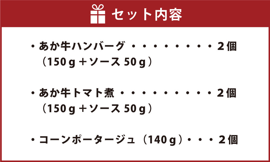 あか牛の煮込みハンバーグとトマト煮込み・ジャージー牛乳を使ったコーンスープのセット