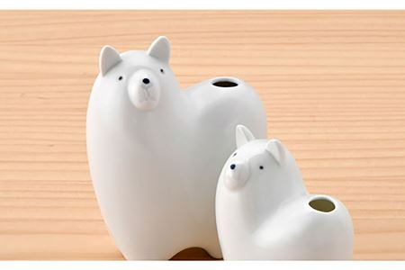 【波佐見焼】 一輪挿し ・犬大小（白釉・つや有り） インテリア 陶器 雑貨 【アトリエやま】 [RE12]  波佐見焼