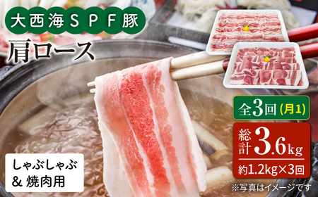 【6回定期便】大西海SPF豚 肩ロース（焼肉＆しゃぶしゃぶ用）計1.2kg 訳あり ＜大西海ファーム＞ [CEK088]