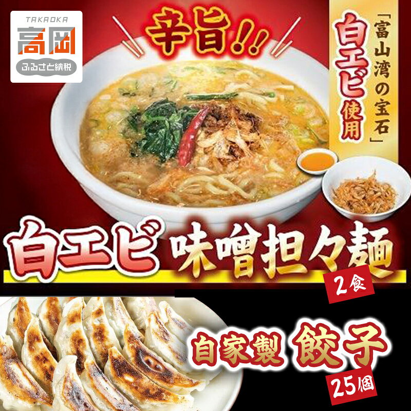 【ふるさと納税】「富山の宝石」白エビ味噌担々麺2食＋自家製餃子（25コ入） 惣菜 冷凍総菜 麺類 おかず 夕飯 晩御飯 昼食 お昼ごはん ランチ 夜食 手作り餃子 点心 中華 惣菜セット FAD-1171