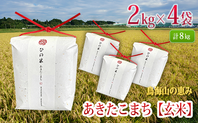 
秋田県産 あきたこまち 玄米 8kg（2kg×4袋）神宿る里の米「ひの米」（お米 小分け）
