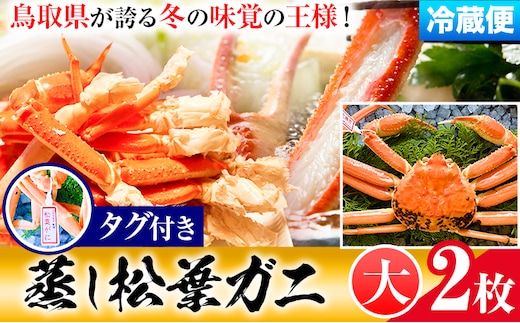 ★【先行予約】【蒸し】タグ付き松葉ガニ 大2枚(1枚あたり800〜940g) 高間商店《11月中旬-3月下旬頃出荷》鳥取県 八頭町 送料無料 カニ 蟹 松葉ガニ タグ付き ブランドy-4