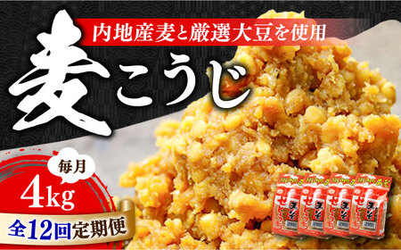 【全12回】味噌 田舎みそ 麦こうじ4kg 味噌[XBW055]
