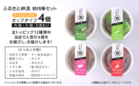 ふるさと納豆　カップタイプ4個　粒均等セット(カップ納豆4個）＜納豆BAR小金庵＞