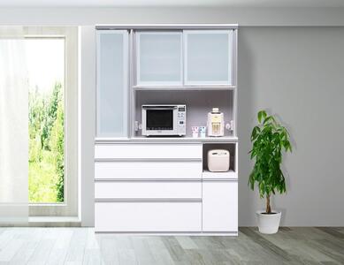 （ホワイト柾目）【開梱設置／受注製作】 レガシー キッチンボード 幅130cm 耐震 食器棚 引き戸 ダイニングボード 完成品 キッチンボード 130幅 大川家具