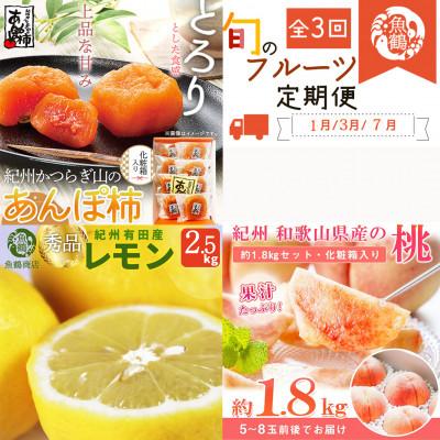 ふるさと納税 日高町 【発送月固定定期便】紀州和歌山産旬のフルーツセット(あんぽ柿・レモン・桃)全3回