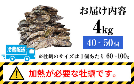 【先行予約】【期間限定】若狭小浜ブランド 若狭かき（加熱用）4Kg 40〜50個入り【2024年11月下旬より順次発送】