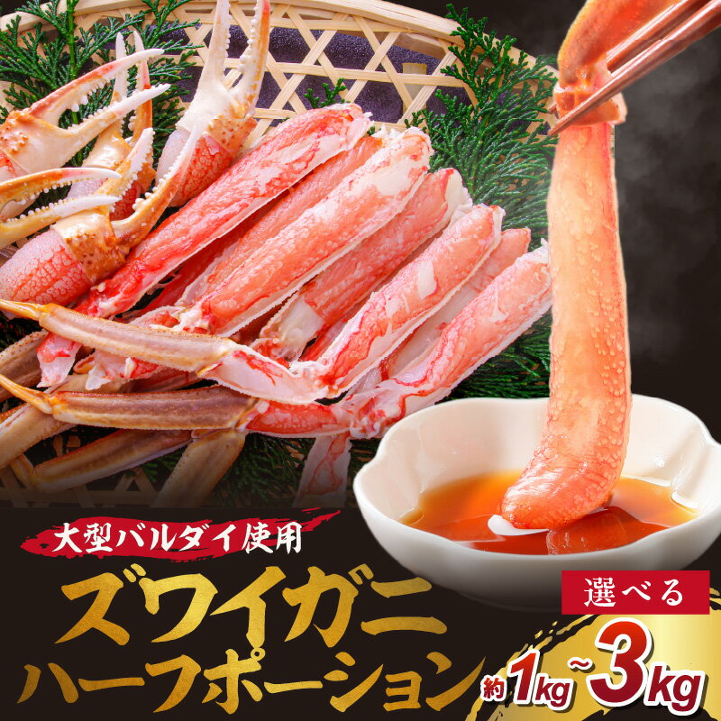 【ふるさと納税】選べる 内容量 ！生ズワイガニむき身 ハーフポーション 大型バルダイ使用 約1kg 約2kg 約3kg