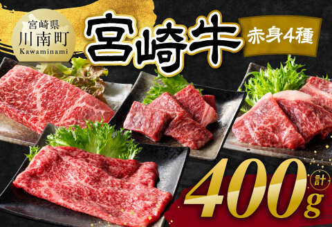 宮崎牛赤身4種400g 【 肉 牛肉 国産 宮崎県産 宮崎牛 黒毛和牛 和牛 焼肉 すき焼き ステーキ 4等級 A4ランク モモ 】 [C11101]