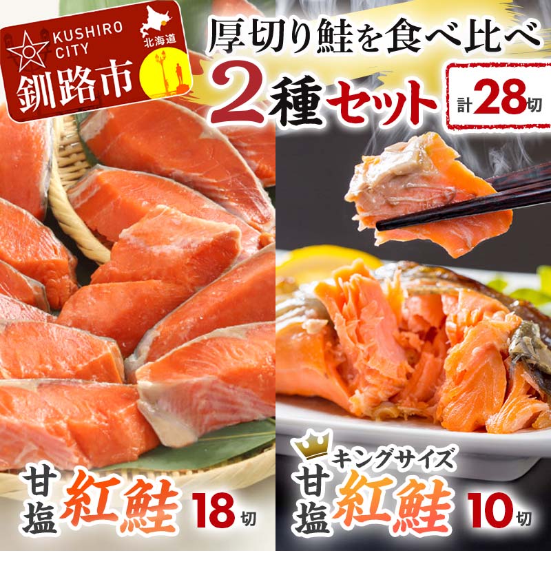 【ふるさと納税】 厚切り鮭を食べ比べ 厚切り紅鮭×18切れ キングサイズ紅鮭×10切れ 計28切れ 2種 しゃけ シャケ さけ サケ F4F-7779