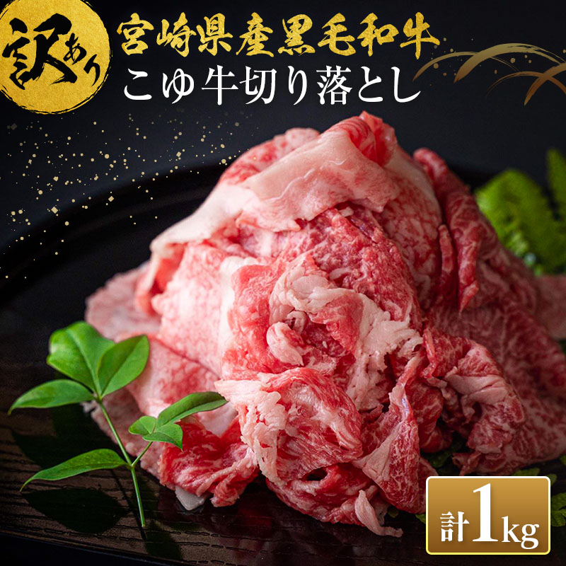 ［訳あり］宮崎黒毛和牛『こゆ牛』切り落とし 計1kg A4等級以上 ブランド牛 国産【B67】