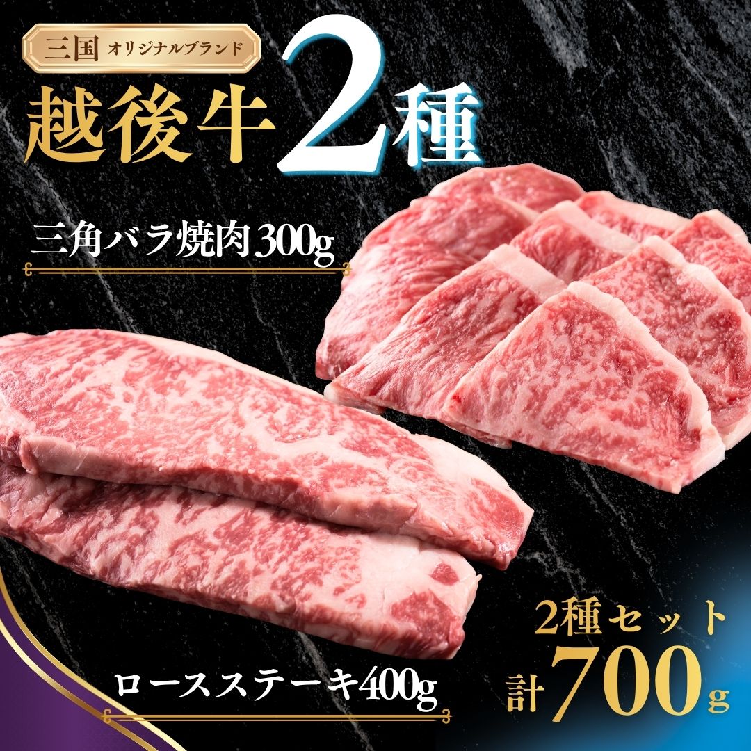 【ふるさと納税】越後牛 2種セット 計700g（ロースステーキ200g×2枚・三角バラ焼肉300g） 三国 新潟県産 ブランド牛 国産牛 和牛 牛肉 食べ比べ 冷凍 ギフト 新潟県 小千谷市