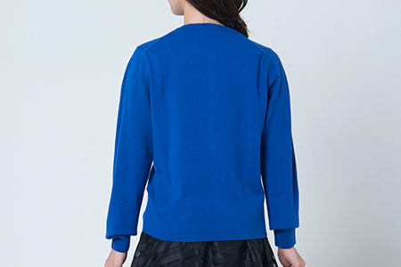 日本製 カシミヤ100% レディース クルーカーディガン ブルー Mサイズ [2570]