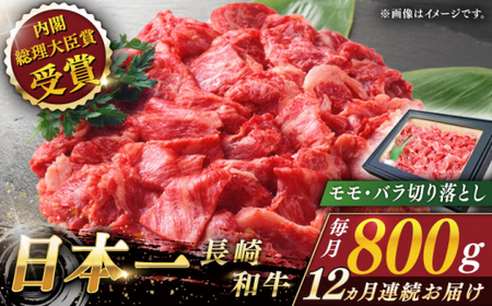 【全12回定期便】長崎和牛切り落とし 計9.6kg (約800g×12回)【ながさき西海農業協同組合】[QAK045]
