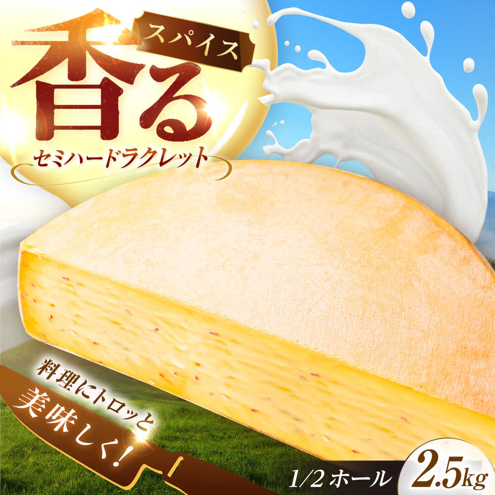 【ふるさと納税】 北海道 スパイスラクレット 1/2ホール（2.5kg）《足寄町》【しあわせチーズ工房】 チーズ ラクレット ラクレットチーズ セミハード セミハードチーズ チーズフォンデュ ホール 生乳 ミルク 乳製品 おすすめ オススメ ギフト 北海道産 道産 北海道 [BEAK033]