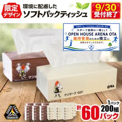 ふるさと納税 太田市 群馬クレインサンダーズ応援ソフトパックティッシュ 400枚(200組)×60パック　9/30受付終了