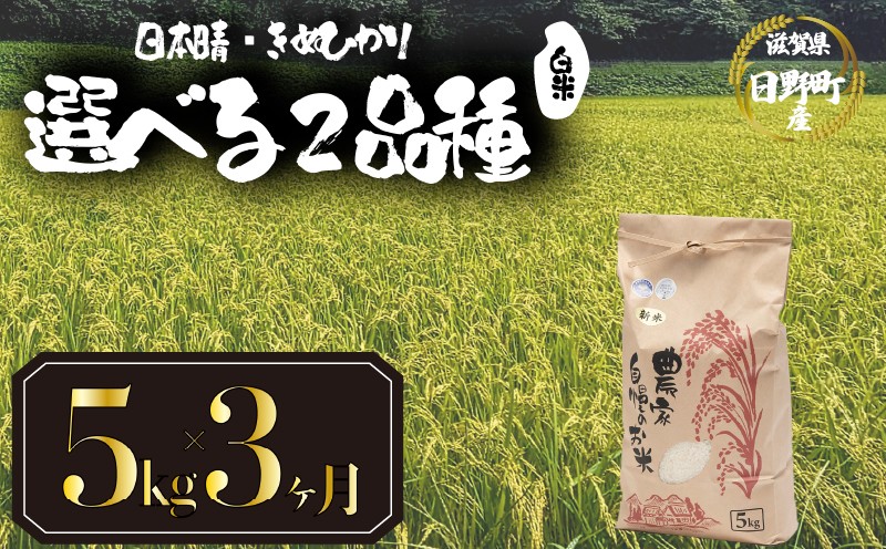 
            【 令和7年産 新米 5kg 定期便 3ヶ月 】 選べる 品種 日本晴 きぬひかり 米 白米 2025年産 3回 お届け にほんばれ キヌヒカリ 国産 滋賀県 日野町 農家直送 お米 精米 おこめ こめ 産地直送 ふるさと納税
          