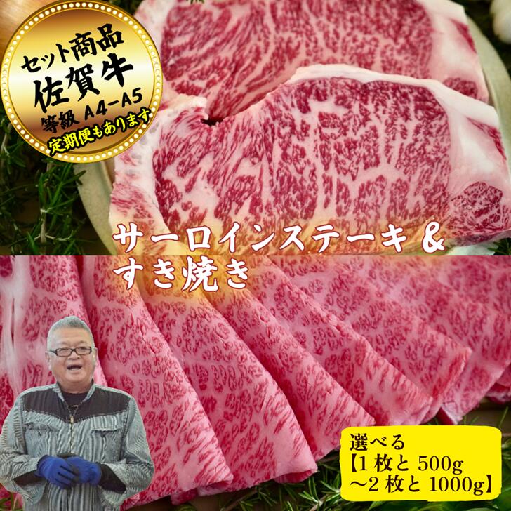 【ふるさと納税】【選べる内容量】サーロインステーキ(1枚～2枚)とすきやき用(500g～1000g)の佐賀牛贅沢セット！ 【定期便も選択可能】：B300-021