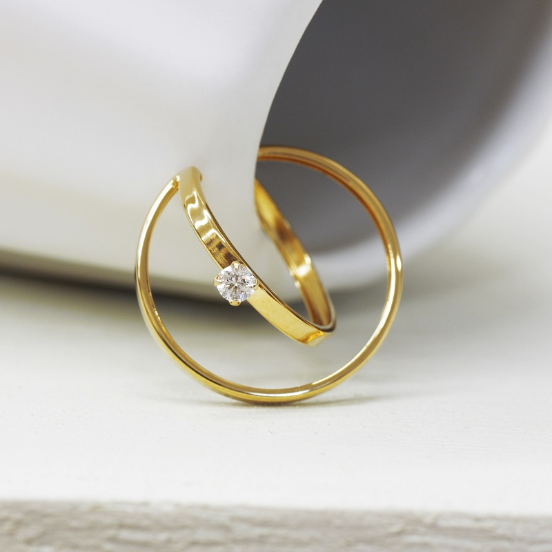 k18YG ダイヤモンド 手作り イヤーカフ ジュエリー 2連サークル 03186