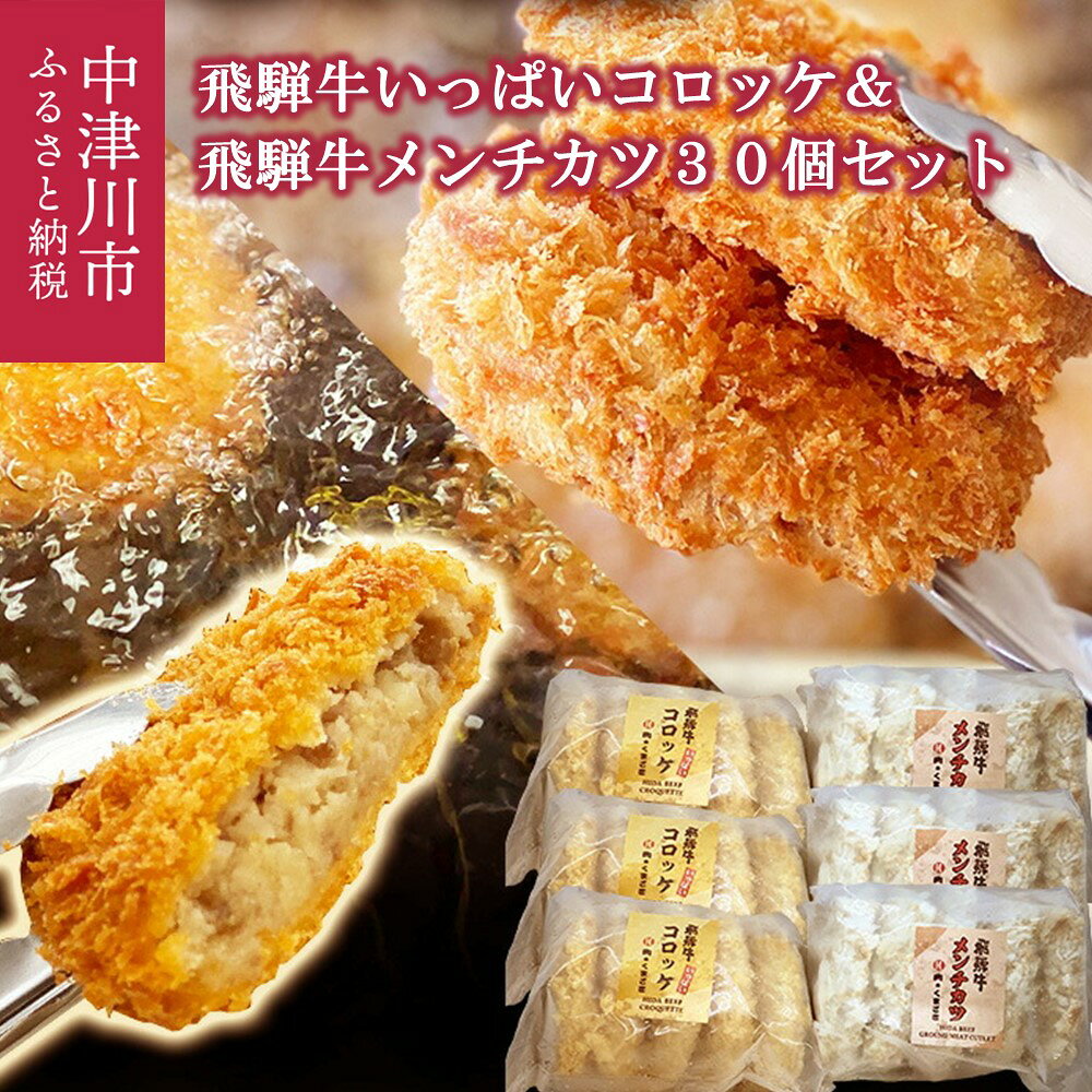 【ふるさと納税】飛騨牛 コロッケ メンチカツ セット 60g 計 30個 各 15個 2種 冷凍【揚げるだけ 簡単調理 時短】食べ比べ お弁当 おかず おつまみ 人気 ミンチ カツ 揚げ物 惣菜 肉 牛肉 和牛 ブランド牛 お取り寄せ グルメ ギフト F4N-3100