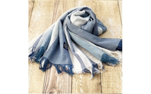 徳島市産 正藍先絲染 和田縞ストール 【明藍縞】