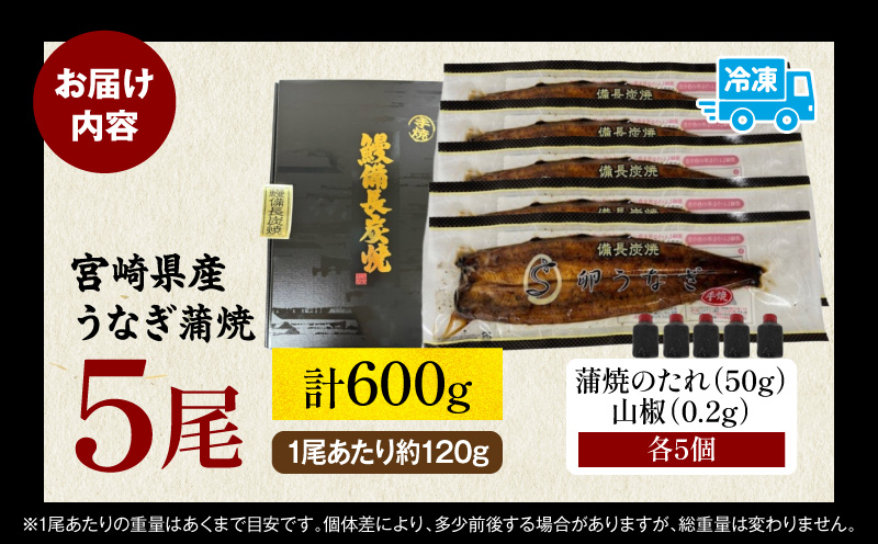 「卵うなぎ」備長炭手焼蒲焼 5尾(計600g) うなぎ 蒲焼 国産