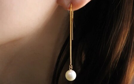 真珠 チェーン ピアス 7.5mm K10 イエローゴールド GF Yamashita-Pearl ゴールド A150-021003
