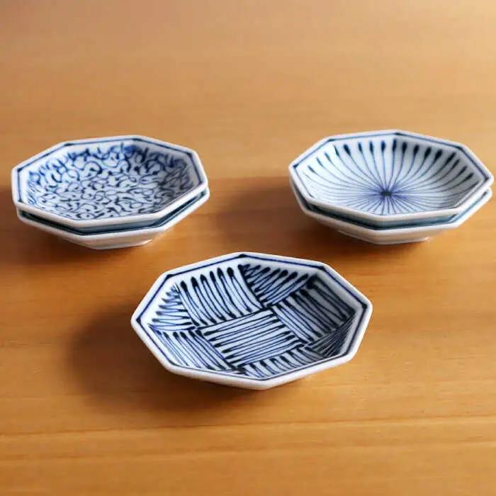 【白山陶器】【染付地紋】八角小皿 5柄セット【波佐見焼】[TA170]