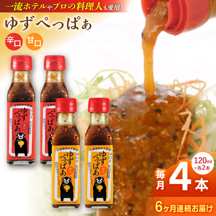 【全6回定期便】ゆずぺっぱぁ 辛口 甘口 120ml 各2本 柚子 熊本 山都町【本田農園】[YDL028]