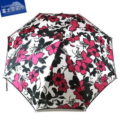 ふるさと納税 富士吉田市 舟久保織物の雨傘/長傘 ほぐし織 テッセン花柄/赤 カーボンファイバー レディース 日本製