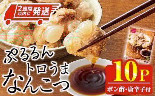 
            ぷるるん トロうま なんこつ (計10P・へべすポン酢、一味唐辛子付き) 豚肉 軟骨 おつまみ 平兵衛酢 ポン酢 一味 唐辛子 常温 保存 国産 簡単調理【AP-64】【株式会社 日向屋】
          
