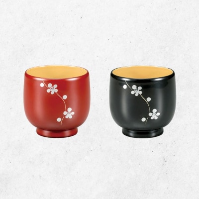 越前漆器　茜朱/黒 立梅利休湯呑  夫婦　ペア【1406791】