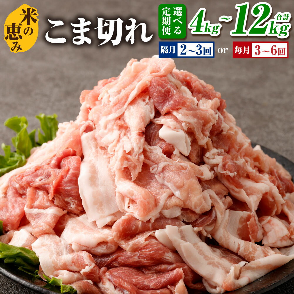 【ふるさと納税】【選べる定期便】大容量 こま切れ 1回あたり 約2kgセット 計4kg 計6kg 計12kg 大分県産 豚肉【米の恵み】【毎月】または【隔月】2ヶ月／3ヶ月定期便／6ヶ月定期便 お肉 肉 切り落とし 細切れ しょうが焼き 豚汁 小分け 個包装 冷凍 九重町 送料無料