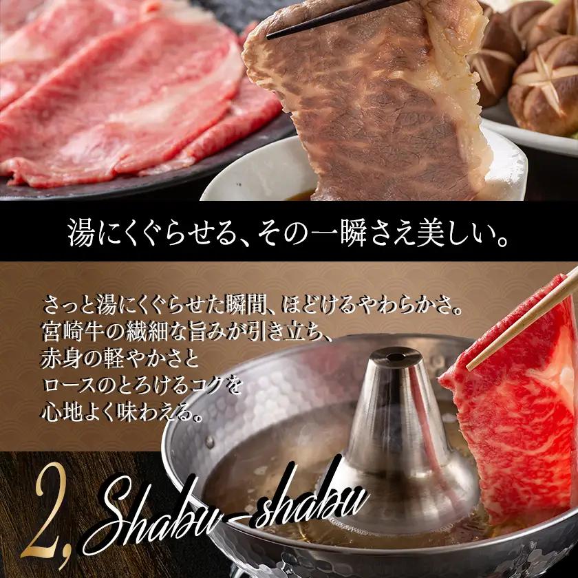 宮崎牛(A5)スライス食べ比べ600g〔23-0102〕_(都城市) すき焼き しゃぶしゃぶ 赤身スライス ローススライス A5 ギフト 贈答用