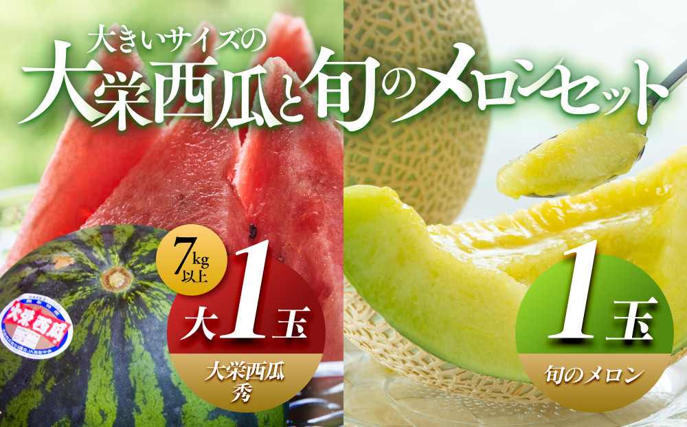 1001.【ふるさと納税】大栄西瓜 秀 大（秀7kg以上）1玉と旬のメロンセット　※6月中旬頃～7月中旬頃に順次発送予定 【スイカ、大栄スイカ】