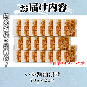 網元直伝の漁師飯！いか醤油漬けセット(計1.4kg・70g×20P) 国産 地魚 魚介 海鮮 醤油漬け 海の幸 おつまみ いか イカ ごはんのお供 冷凍【sm-AJ003】【福栄】