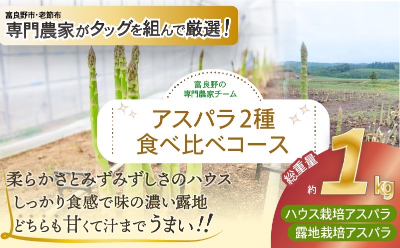 【2027年春発送】富良野産 アスパラ 食べ比べ 全2回定期便 アスパラ ハウス栽培 露地栽培 北海道 富良野市 緑アスパラ 野菜 とれたて 朝採り 食べくらべ 定期便 数量限定