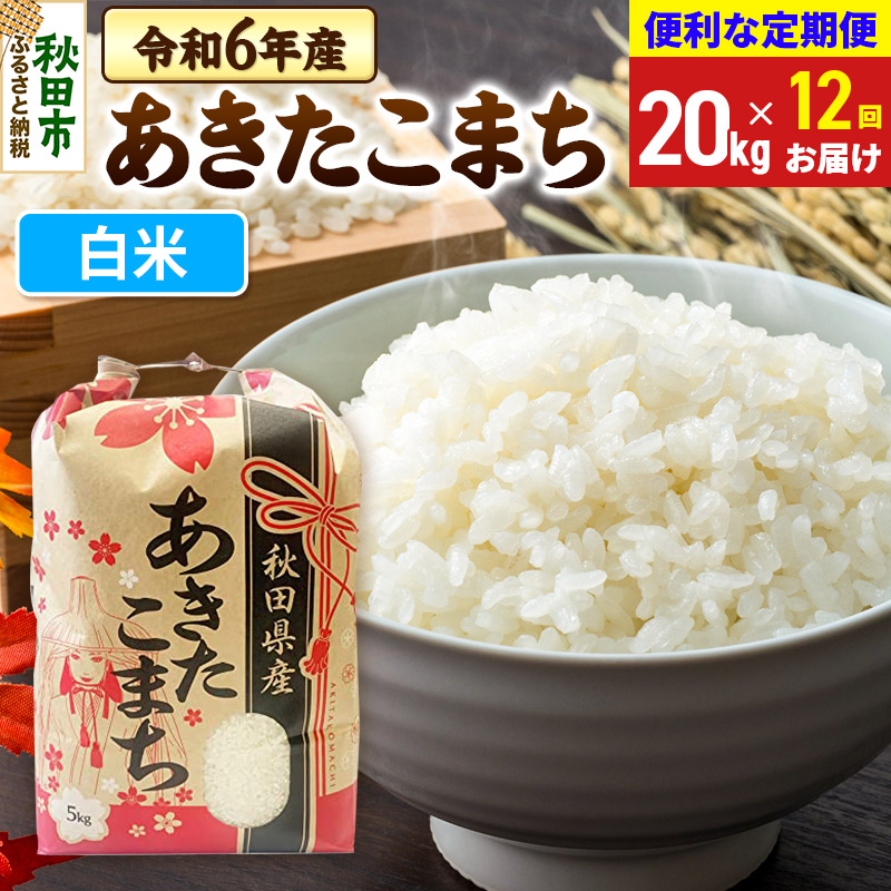 《定期便12ヶ月》 あきたこまち 20kg(5kg×4袋)  令和6年産 新米 【白米】秋田県産